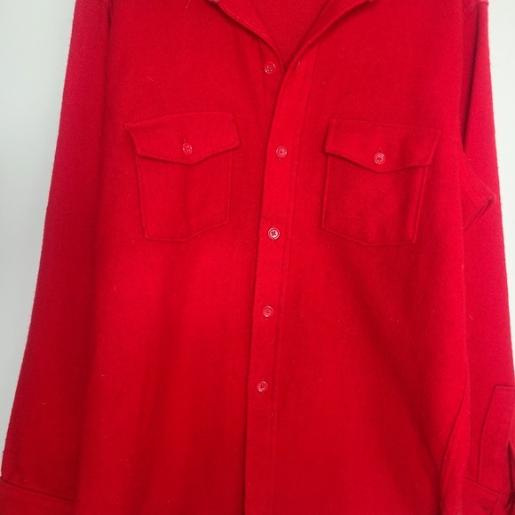 Vintage 90s Woolrich Flannel Size Large Red Button Up Long Sleeve Wool Blend USA - Picture 2 of 6